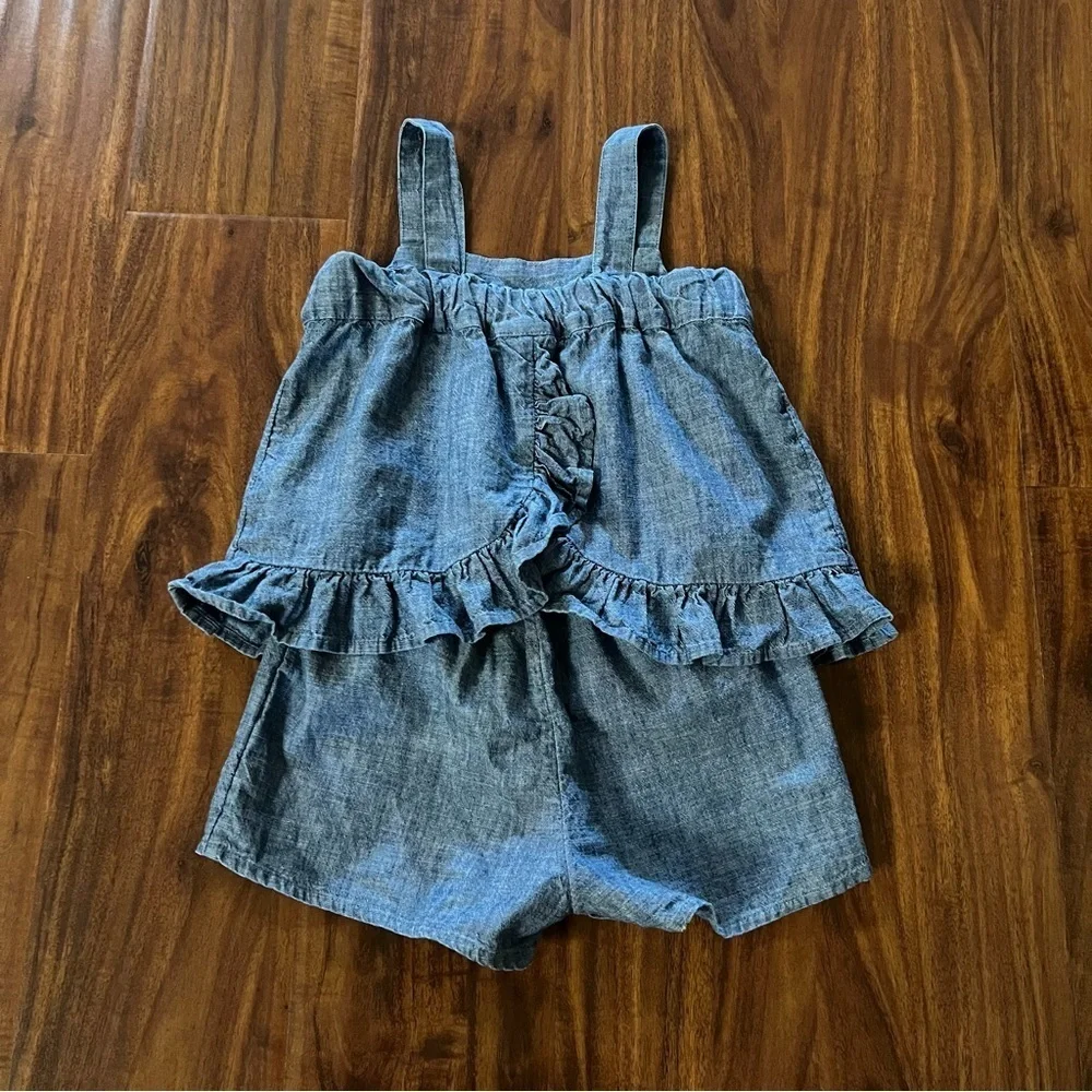 Gap Toddler Denim Chambray Ruffle One Piece Open Back Romper size 3T